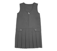 KSH KEYSTONE HOME Girls School Uniform Pinny Pinafore Dress Pleated Zip Fastening Front Heart Zip Pinafore Two Button Wrap Over Pinny Dress Sleeveless (UK, Age, 7 Years, 8 Years, Regular, Grey)