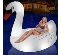 Ksheat Large Inflatable Swan for Adults with Colour Changing LED Solar Lights, Pool Float Lounger, Inflatable Slide with Cup Holder, Beach Lake, Swimming Pool, Light,