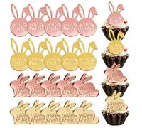 Ksheria 24pcs Happy Easter Day Cupcake Decorations-Gold Mirror Rabbit Acrylic Cupcake Toppers for Easter Day Spring Theme Bunny Cake Baking Supplies Gifts Party Decor