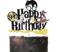 KSHGTB 1Pc Glitter Black Magical Wizard Inspired Cake Topper Happy Birthday Cake Topper Pick for Magic Theme Party Supplies