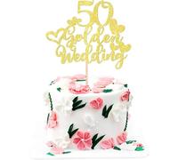 KSHGTB 50 Golden Wedding Cake Topper Gold Glittery Cake Decoration for 50th Birthday Party, 50th Anniversary Celebrations and Golden Wedding (5.5 Inch)