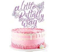 KSHGTB A Little Butterfly Is On Her Way Cake Topper - Butterfly Happy Birthday Cake Toppers Pregnancy Announcement, Gender Reveal, Baby Shower, Newborn Welcome, Butterfly Themed Party Decorations