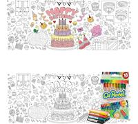 KSHGTB Birthday Table Cloth - Extra Thick Waterproof Coloring Mat with 18 Crayons, Large 72x30 Inch Party Activity Table Cover with Maze for Creative Drawing (Cake Theme)