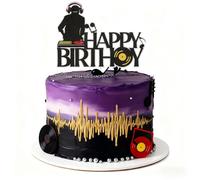 KSHGTB DJ Happy Birthday Cake Topper Black Glitter Disco Hip Hop Cake Decoration Rock DJ Theme Birthday Party Supplies Music DJ Lover