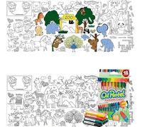 KSHGTB Drawing Table Cloth - Large Waterproof Disposable Coloring Mat for Birthday Party with 18 Crayons, Zoo Animal Theme Arts & Crafts Activity