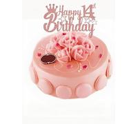 KSHGTB Happy 14th Birthday Rose Gold Glitter Cake Topper, Fabulous Cake Pick Birthday Sign Birthday Decorations, 14th Birthday Party Supplies, Cake Decorations for Girls