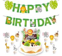 KSHGTB Jungle Safari Party Decorations, Animal Birthday Banner, Cake Topper Set, Wildlife Themed Decor for Kids, Baby Shower, Kindergarten Party