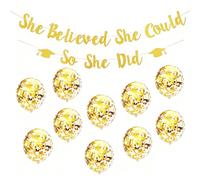 KSHGTB- She Believed She Could So She Did Banner, Gold Glitter Graduation Banner, Inspirational Sign for Graduation Party Decor, Photo Booth Backdrop Wall Hanging