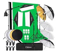 Kshioe Photography Lighting Kit, 6.5x10feet/2x3m Backdrops Stand Support System, 5 in 1 reflectors, 1600w 5500k Umbrellas Softbox Continuous Lighting Kit for Portrait, Product and Video Shooting