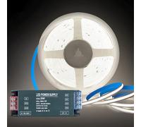 KSIBNW COB LED Strip 12V 5M, Cool White 6000K LED Strips Lights Kit 8mm Width Tape Lights Flexible CRI90+ Uniform Dotless with 12V Power Supply 100W Transformer for Cabinet Kitchen Mirror