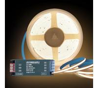 KSIBNW COB LED Strip 12V 5M, Natural White 4000K LED Strips Lights Kit 8mm Width Tape Lights Flexible CRI90+ Uniform Dotless with 12V Power Supply 100W Transformer for Cabinet Kitchen Mirror