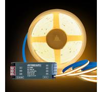 KSIBNW COB LED Strip 12V 5M, Warm White 3000K LED Strips Lights Kit 8mm Width Tape Lights Flexible CRI90+ Uniform Dotless with 12V Power Supply 100W Transformer for Cabinet Kitchen Mirror