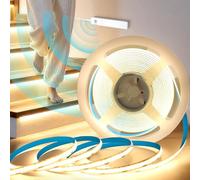 KSIBNW COB Strip Lights Motion Sensor 5M, Stair Lights Motion Sensor Indoor Dimmable Tape Lights Auto ON/Off Battery Powered Strip for Kitchen Cabinet Wardrobe Cupboard Hallway, Natural White 4000K