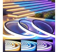 KSIBNW LED Strip Light Dimmable 20M 220V Silicone Waterproof Indoor Outdoor | Outside Neon Rope Strip with Remote and Plug, Warm White and Blue and Purple Light LED Channel for Bedroom,Kitchen,Garden