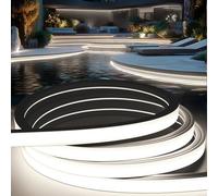 KSIBNW LED Strip Light Outdoor Waterproof Garden, 49.2ft/15m Silicone LED Lights Strip IP65 Flexible Outside Light Rope Cuttable 220V240V Neon Rope for Kitchen BedroomIndoor Decor,Cool White 6000K