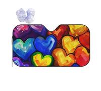 KSIDOV Rainbow Colored Gay Pride Hearts Print Car Windshield Sun Shade, Foldable Foil Sun Shade Car Windshield Cover All Weather Universal Fit Auto Car Trunk SUV, 140x76 CM