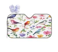 KSIDOV Watercolor Colored Bird Flowers Car Windscreen Sun Shade, Windshiled Sunshade Front Windows Sun Visor UV Protector Cover, 140X76 cm