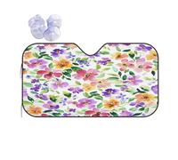 KSIDOV Watercolor Purple Yellow Flowers Car Windscreen Sun Shade, Windshiled Sunshade Front Windows Sun Visor UV Protector Cover, 140X76 cm