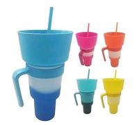 KSIEE 5 PCS 2 In 1 Snack Drink Cup, Reusable Plastic Drink and Snack Cups with Straws Stadium Tumbler with Top Bowl for French Fries and Coke Perfect for One-Handed On-The-Go Usage (A)