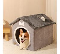 KSIEE Foldable Dog House Kennel Bed, Enclosed Warm Plush Sleeping Nest Bed with Removable Cushion for Pets Dogs Cats, Covered Small Pet Condos Indoor Cat Hideaway (L)