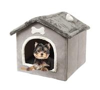 KSIEE Foldable Dog House Kennel Bed, Enclosed Warm Plush Sleeping Nest Bed with Removable Cushion for Pets Dogs Cats, Covered Small Pet Condos Indoor Cat Hideaway (M)