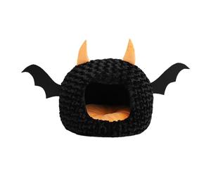 KSIEE Halloween Cat Bed, Devil Shape Kitten Bed, Happy Halloween Plush Dog Bed Mat for Small Dog Puppy Cat Kitten, Ultra Soft Short Plush, Soft Pet Bed Mattress for Whole Winter