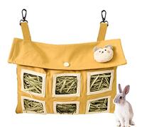 KSIEE Hay Bag, Canvas Hay Feeder for Guinea Pigs, Bunnies, Chinchillas, Large Capacity, Foldable, Lightweight, 3 Holes, Yellow