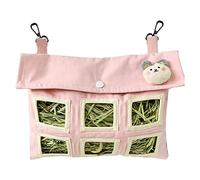 KSIEE Rabbit hay Feeder Bag,Bunny Guinea Pig Hay Guinea Pig Hay Feeder, 3 Holes Large Capacity Cloth Fabric Hanging Hay Feeder Bag, for Guinea Pigs Bunnies Chinchillas (Pink)