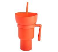 KSIEE Stadium Cups, Cup With Snack Bowl On Top, Stadium Tumbler With Snack Bowl, 2 In 1 Snack Tumbler With Straw For Cinema (Orange)