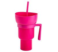 KSIEE Stadium Cups, Cup With Snack Bowl On Top, Stadium Tumbler With Snack Bowl, 2 In 1 Snack Tumbler With Straw For Cinema (Pink)