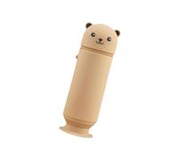 Ksikdeg Cartoon Bear Pen Holder Silicone Pencil Case with Suction Cup for Pen Pencil Markers School Office and Home