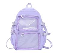Ksikdeg Japanese College Student Large Capacity Nylon Backpack Anime Pin Display Itabag School Bag with Clear Pocket for Unisex Fashionable Clear Backpack