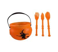 Ksikdeg Portable Candy Bucket And Cutlery Set Halloween Witch Cauldron Treat Container With Handle For Themed Gathering Halloween Decorations