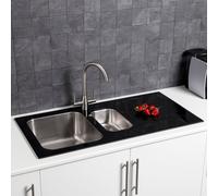 Sauber Stainless Steel Inset 1.5 Kitchen Sink & Black Glass Drainer RH