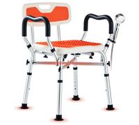 KSITEX Shower Chair for Shower with Arms and Back, Bath Shower Stool 6-Level Height Adjustable Bathtub Shower Seat for Adults Elderly and Disabled, Non-Slip Shower Bench, Aids-Drainage Holes