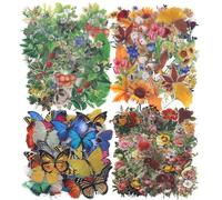 KSIWRE 240 PCS Transparent Flower Butterfly Stickers Set,Pretty Floral Decorative Retro Decals,Botanical Floral Journaling Sticker for Scrapbooking Laptop Phone Case