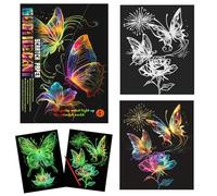 KSIWRE 4 Sheets Scratch Art for Adults & Teens,Beautiful Night View Scratch Painting,Glow in The Dark Rainbow Scratch Paper(Butterfly)