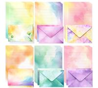 KSIWRE Watercolor Stationary Letter and Envelopes, 24 Lined Writing Paper with 12 Matching Envelopes, Double-Sided Printing, Multicolor, 8.3 x 5.5 Inches, 36 Pieces