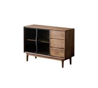 ksjdieunf Kitchen Pantry Cabinet 120cm Walnut Solid Wood Entrance Storage Table, Living Room Very Narrow Glass Door Storage Cabinet, Kitchen Storage Furniture Buffet Cabinet With Storage(120x40x85cm)