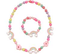 KSJEHW Pack of 2 Chains for Girls Necklaces for Children Wooden Children's Jewellery Set Children's Chain, Children's Necklace Children's Bracelet Girls (Rainbow Flower)
