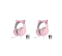 KSJOAIDDE 2 set of PSH-200 3.5 mm Gaming Headset Headphone w/Mic for PC Laptop Pink Cat Ear