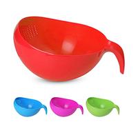 KSJONE Heavy Duty Rice Washer Strainer Colander Washing Bowl with Handle Vegetable/Rice Washer Strainer for Cleaning Fruits, Vegetables, and Beans 2.1 Qt (2L) (Red)