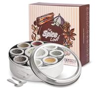 KSJONE Large Spice Container Masala Dabba With 9 Compartments, Masala Box, Spice Container Box,Stainless Steel Spice Box Indian Masala Dabba with Transparent Lid, 22cm