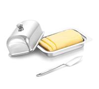 KSJONE Premium Stainless Steel Butter Dish with Lid and Spreader - Durable Metal Butter Keeper Container for Countertop or Fridge - Modern Kitchen Butter Storage Solution Holds 500g Butter