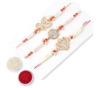 KSJONE Rakhi for brother Bhaiya Bhabhi Gift Set of 3 Pcs Rakhi for family Raksha Bandhan Festival Rakhi for Bhaiya and Bhabhi, Indian designer latest Rakhi for bhai Thread bracelet