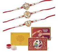 KSJONE Set of 3 Rakhi For Brother & Bhabhi, Gift Set with 3 Cards, Roli Chawal | Punjabi Rakhi Hamper