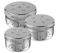 KSJONE Stainless Steel Dhaniya Dabba with Air Ventilation, Food Storage Containers, Puri, Dhaniya, Sprout Maker, Dryfruits, Chocolates, Set of 3 - Silver