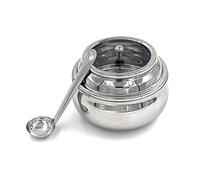 KSJONE Stainless Steel Ghee Pot with Spoon and Transparent Lid | Ghee Container for Kitchen | Premium Oil Container with Lid for Pooja Items, 200 ML
