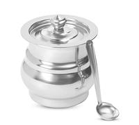 KSJONE Stainless Steel Ghee Pot with Spoon | Ghee Container for Kitchen | Premium Oil Container with Lid for Pooja Items | Cooking Oil Keeper | Storage Container | 9.5cm Dia (400 ML)