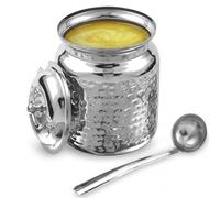 KSJONE Stainless Steel Hammered Oil and Ghee Container for Kitchen I Multipurpose Oil Container with Lid I Capacity of 500 ml